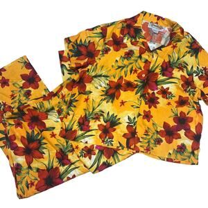 Vintage Womens Honolulu Lulu 2 Pc Lounge Set Yellow Floral Size XL 10 Silk New